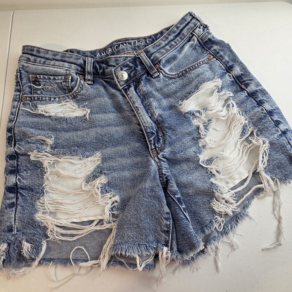 American Eagle Outfitters Distressed Blue Denim Jean Shorts